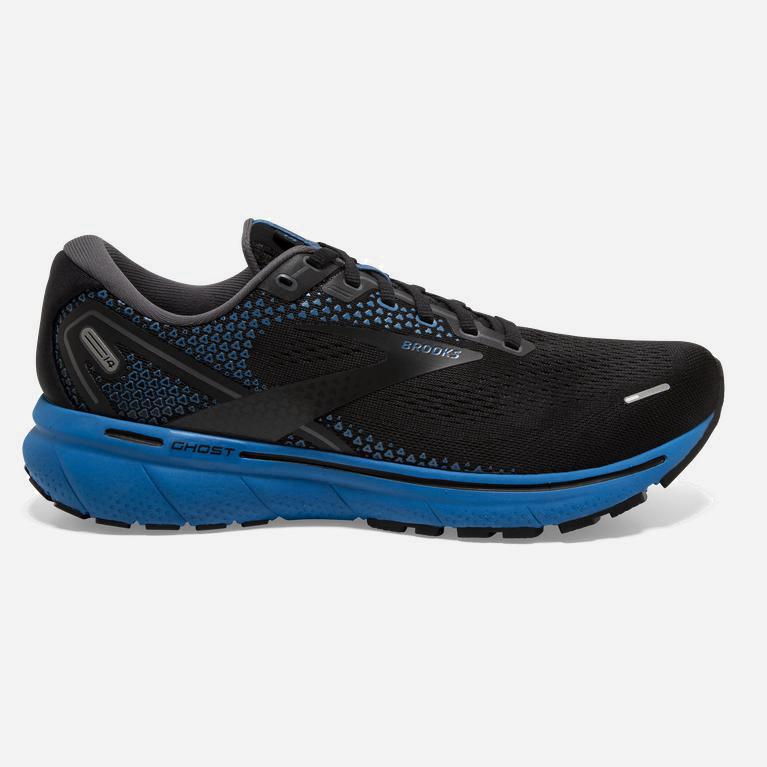 Brooks Ghost 14 Men's Cushioned Road Running Shoes UK Outlet - Black/Blackened Pearl/Blue (PCVLO1598